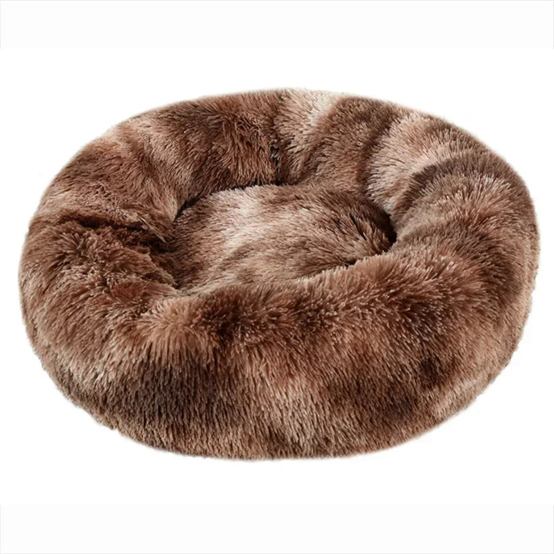 Round Plush Pet Bed - 90cm Anti-Anxiety Donut Bed for Large Dogs & Cats