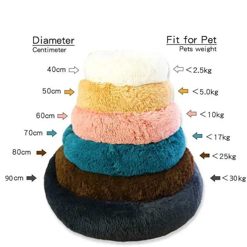 Round Plush Pet Bed - 90cm Anti-Anxiety Donut Bed for Large Dogs & Cats