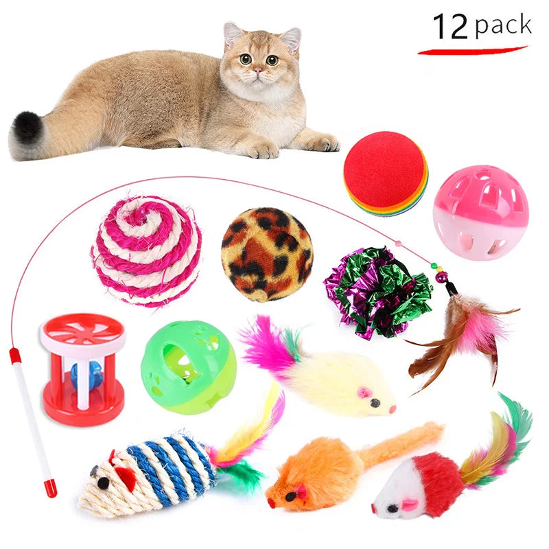 Cat Toy Variety Set - 20-Piece Interactive Play Kit with Feather Wand, Sisal Mice, Bell Balls & More