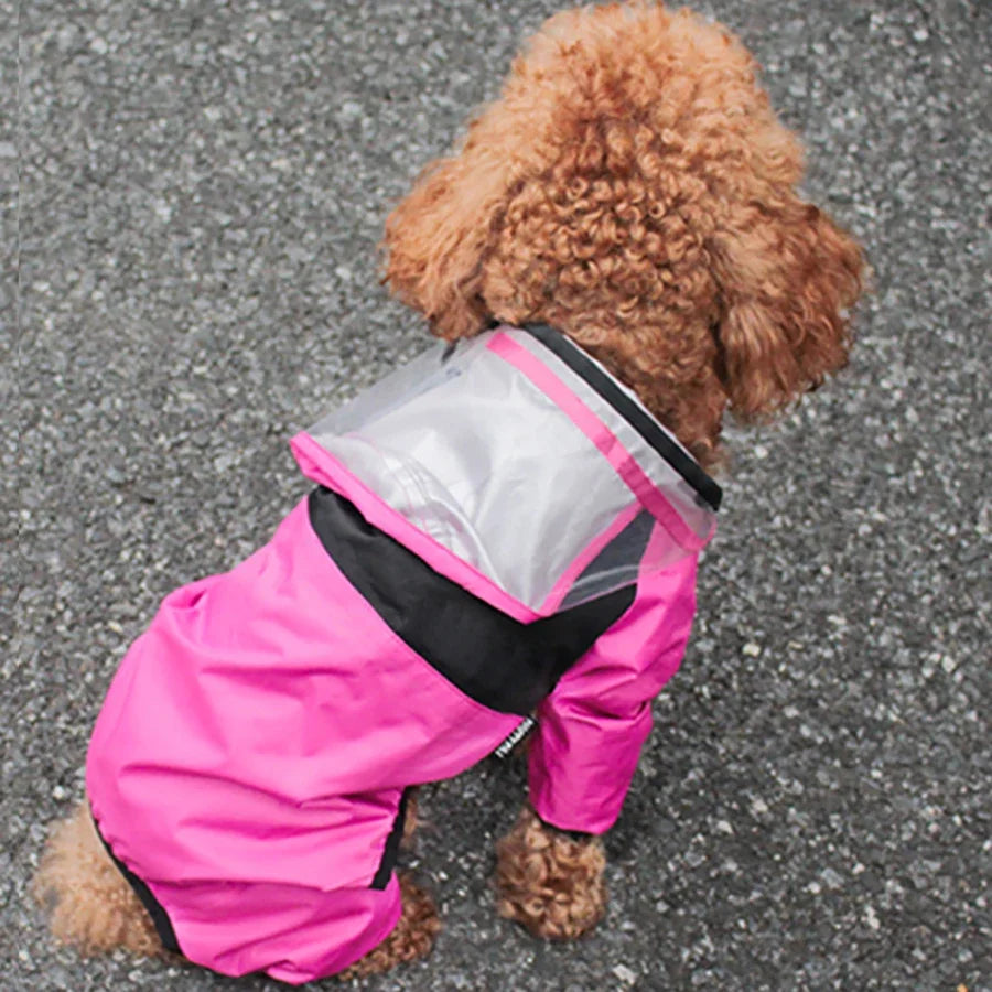 Transparent Hooded Dog Raincoat - Waterproof Jumpsuit for Dogs & Cats