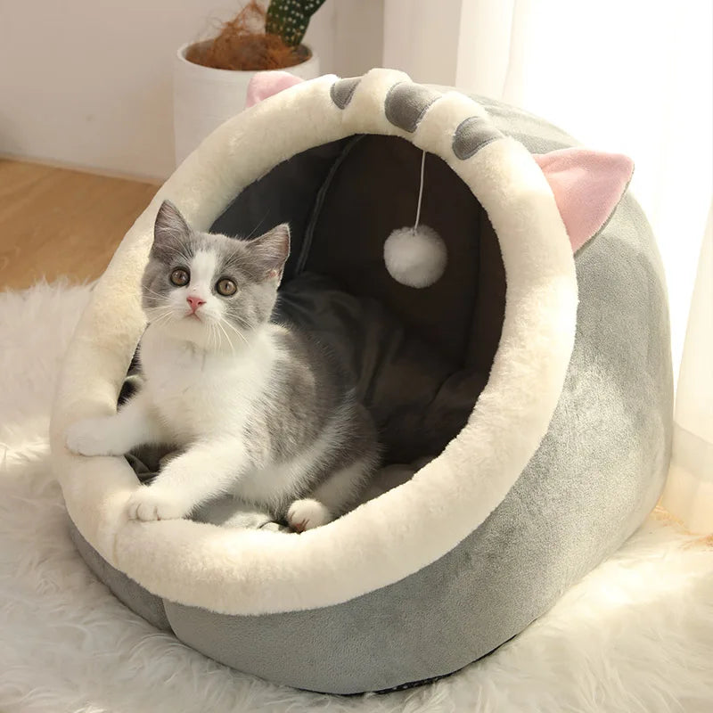 Cat Cave Bed with Cute Ears - Foldable & Washable