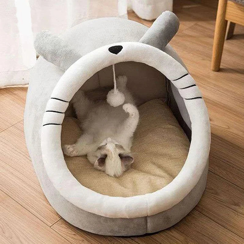 Cat Cave Bed with Cute Ears - Foldable & Washable