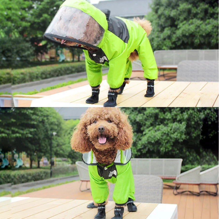 Transparent Hooded Dog Raincoat - Waterproof Jumpsuit for Dogs & Cats