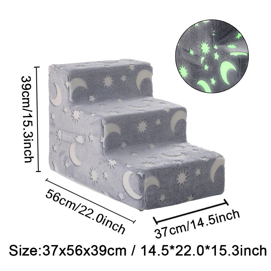 Pet Stairs for Dogs & Cats - 3/4 Step Ramp with Detachable Washable Cover