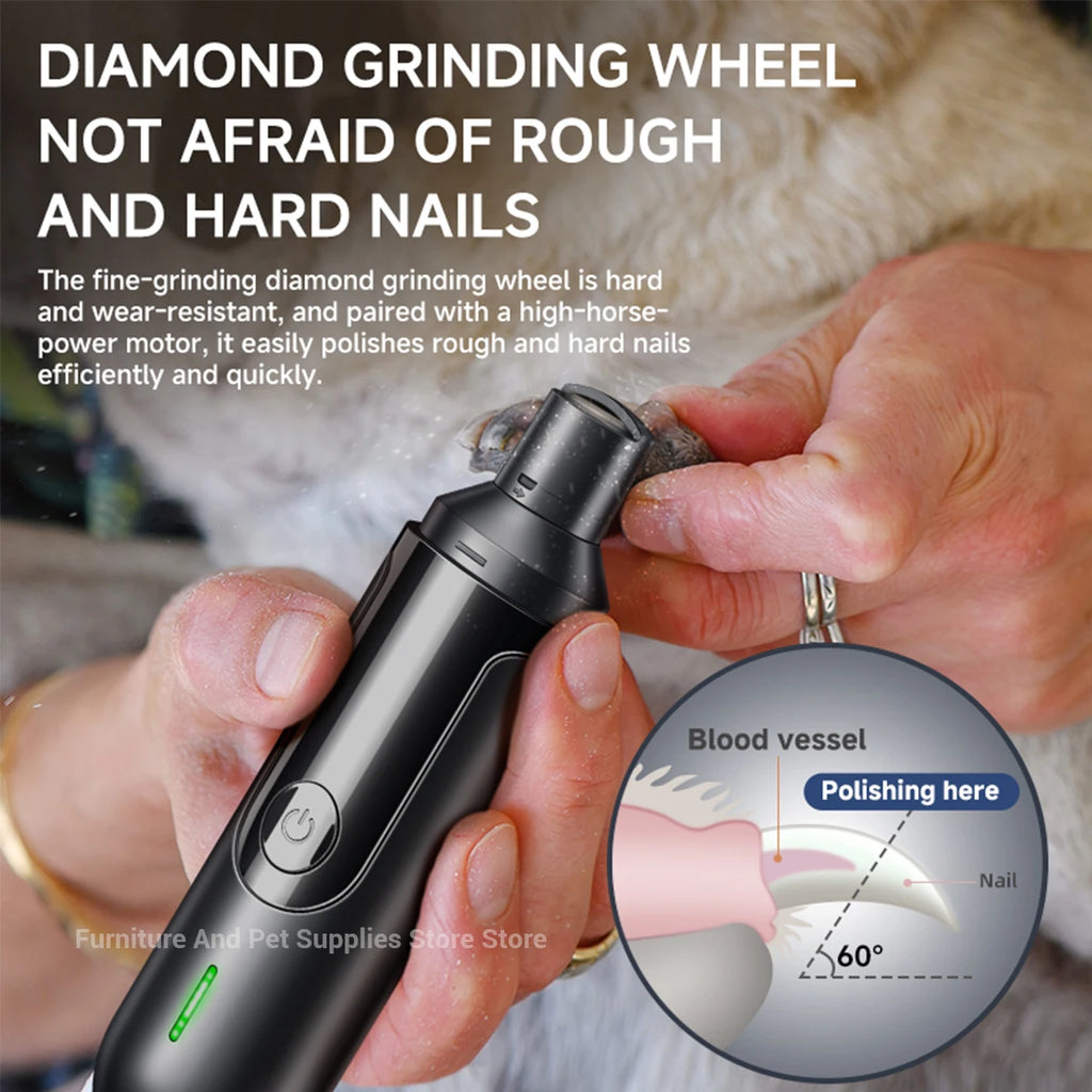 Electric Dog Nail Grinder - USB Rechargeable Painless Trimmer with Polisher Wheel