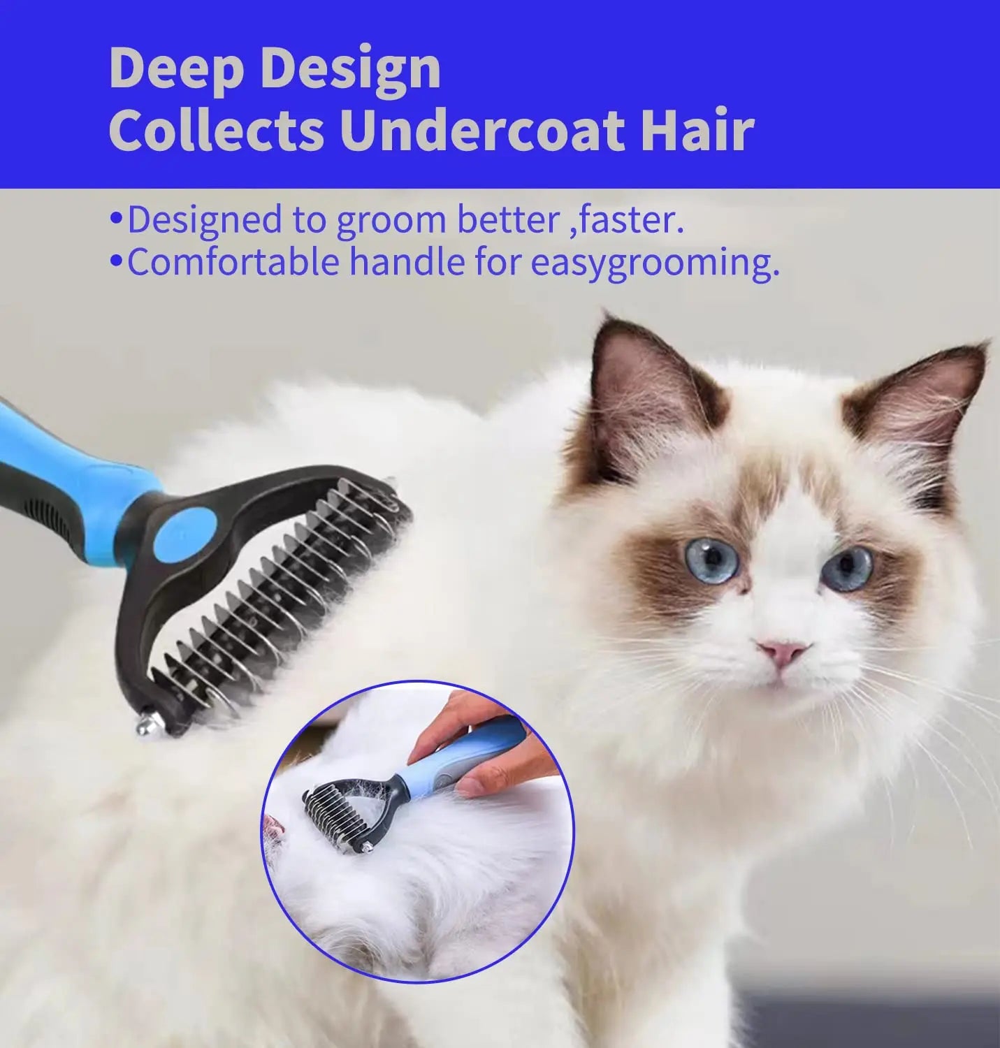 Professional Pet Deshedding Brush - Stainless Steel Hair Remover & Dematting Comb for Dogs & Cats