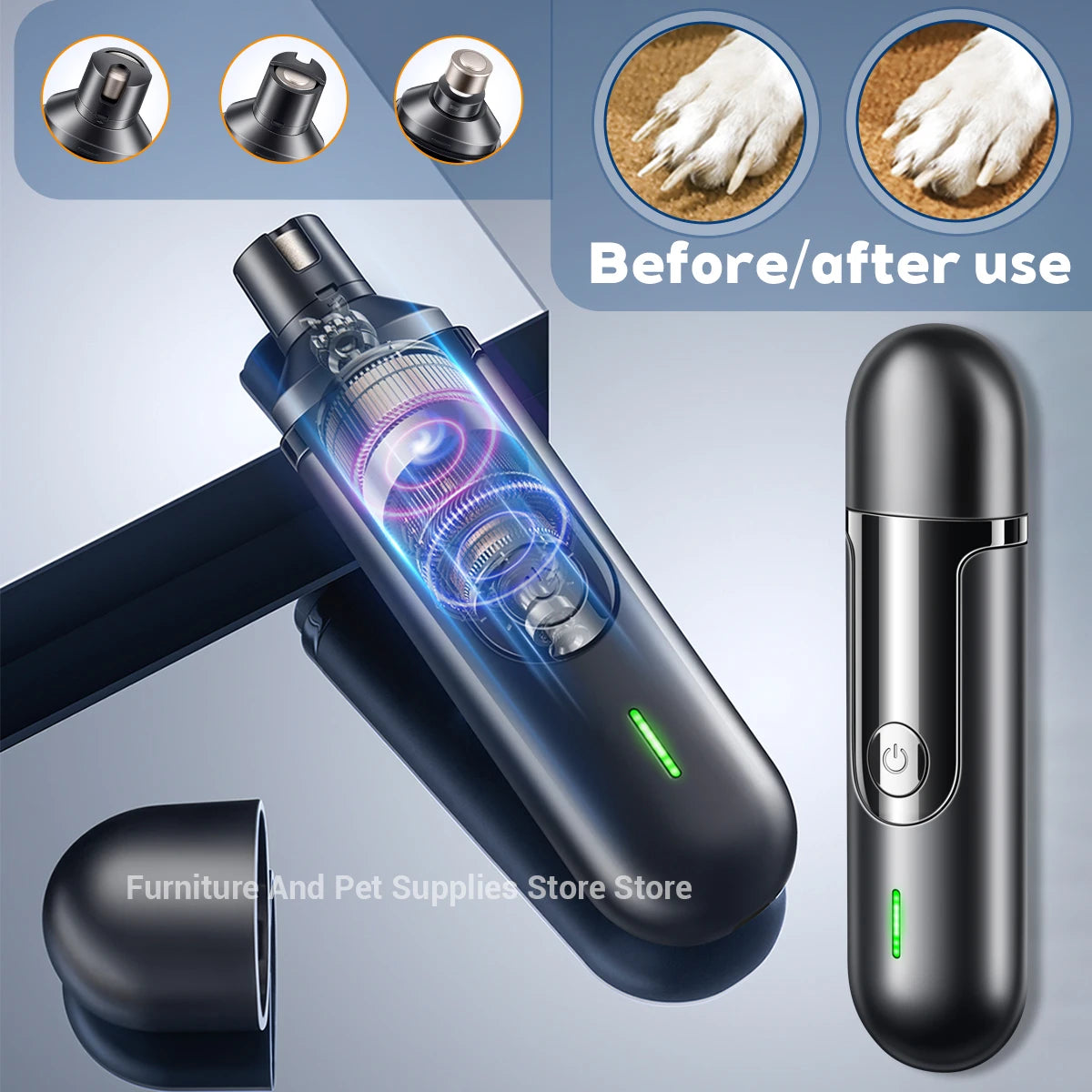 Electric Dog Nail Grinder - USB Rechargeable Painless Trimmer with Polisher Wheel