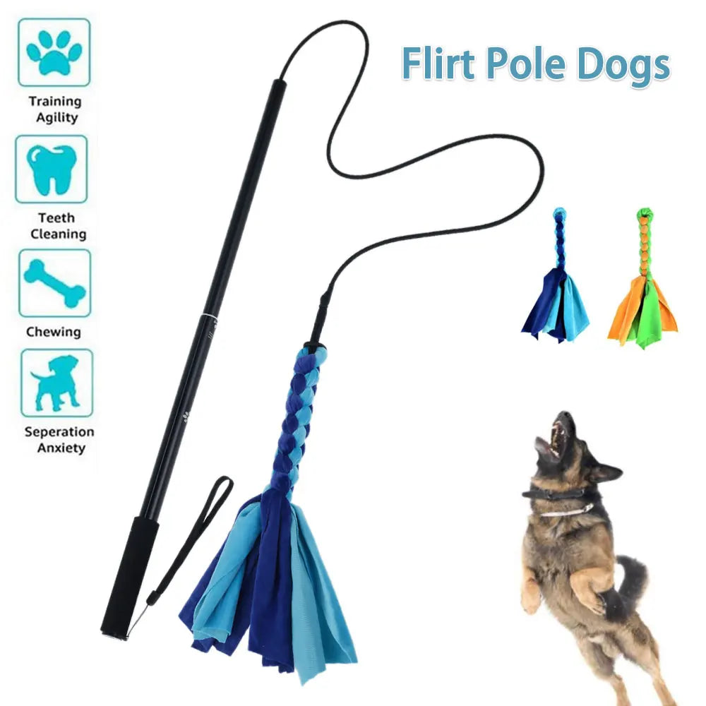 Dog Flirt Pole - Interactive Lure Stick Training & Exercise Toy with Rope