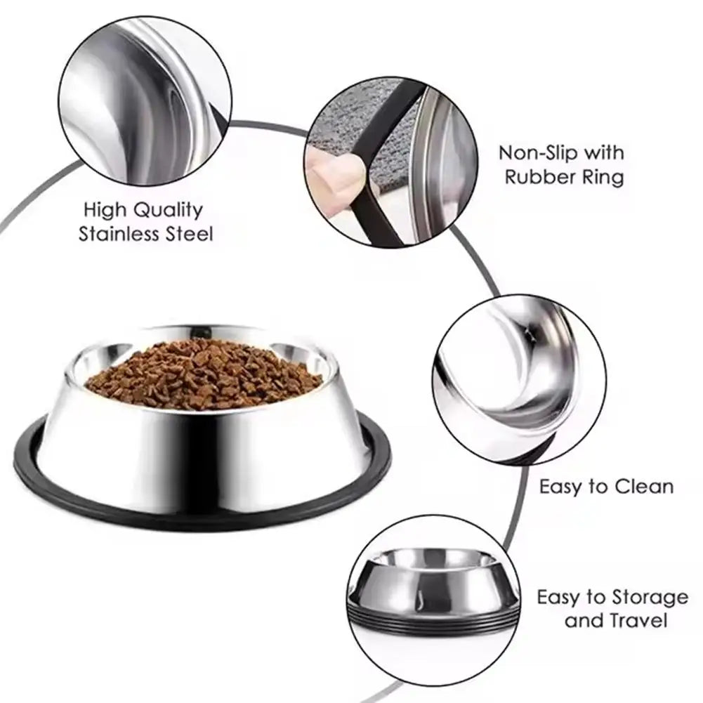 Large Capacity Stainless Steel Pet Bowl - Non-Slip Food & Water Dish for Dogs & Cats