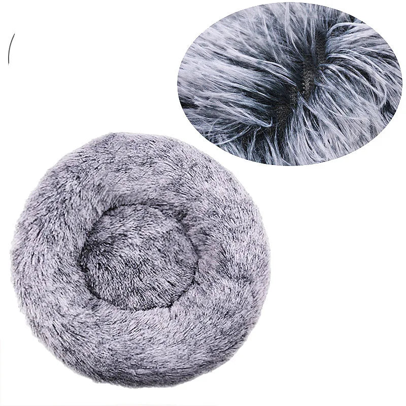 Round Plush Pet Bed - 90cm Anti-Anxiety Donut Bed for Large Dogs & Cats