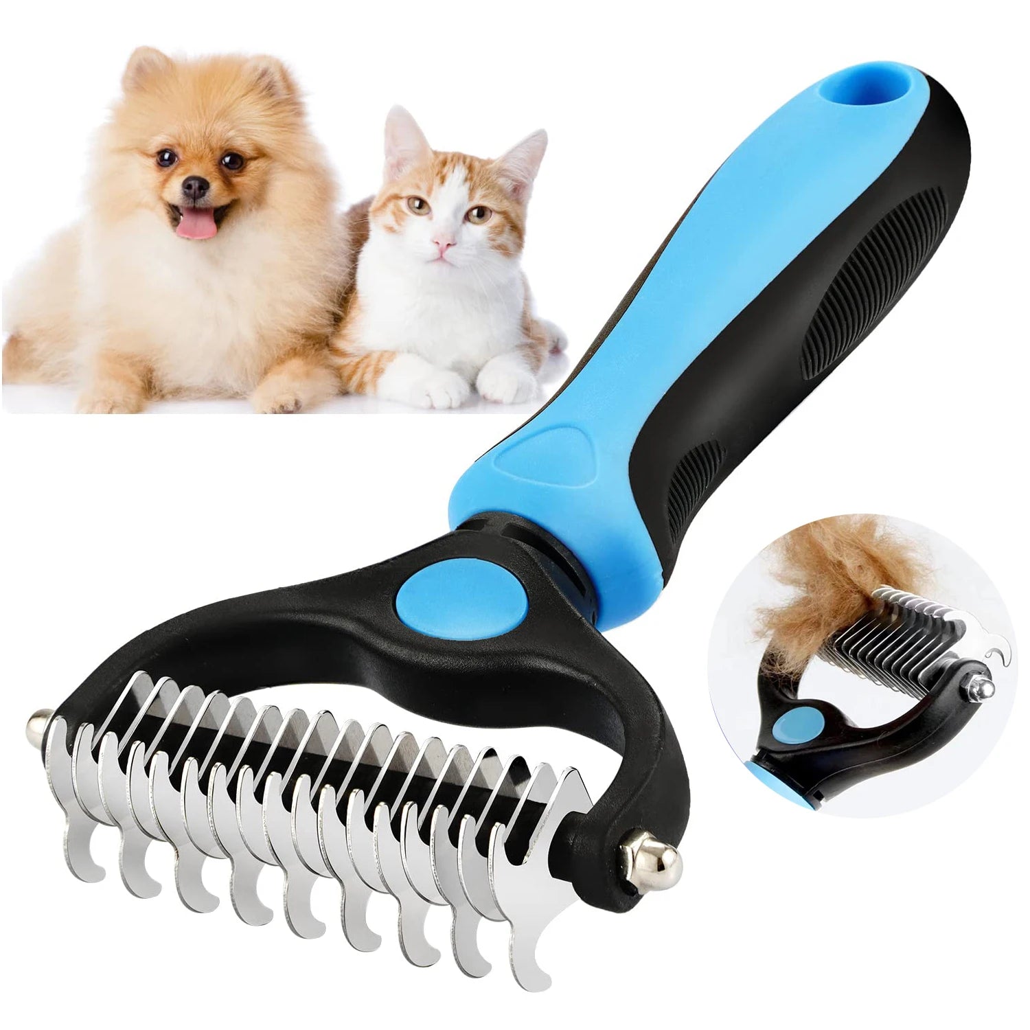 Professional Pet Deshedding Brush - Stainless Steel Hair Remover & Dematting Comb for Dogs & Cats