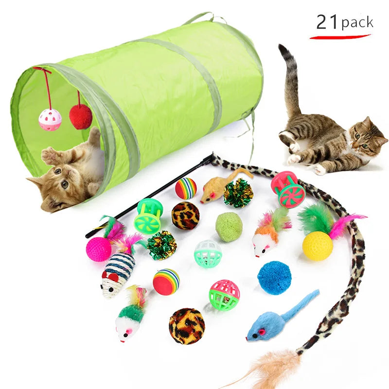 Cat Toy Variety Set - 20-Piece Interactive Play Kit with Feather Wand, Sisal Mice, Bell Balls & More