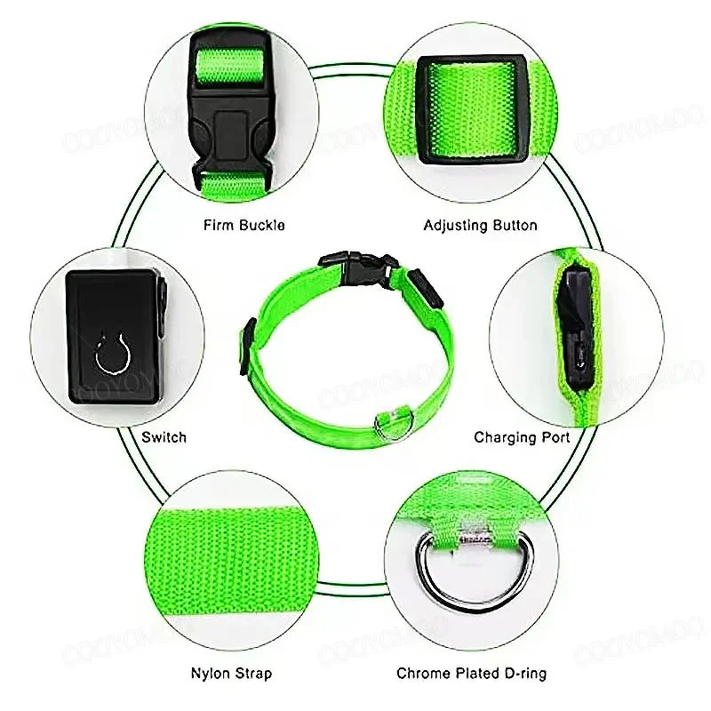 LED Dog Collar - USB Rechargeable Glow Collar with 3 Light Modes