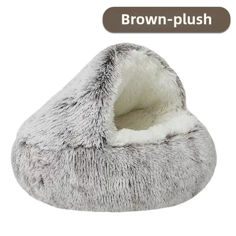 Semi-Enclosed Cat Bed - Warm Plush Winter Sleeping Cave