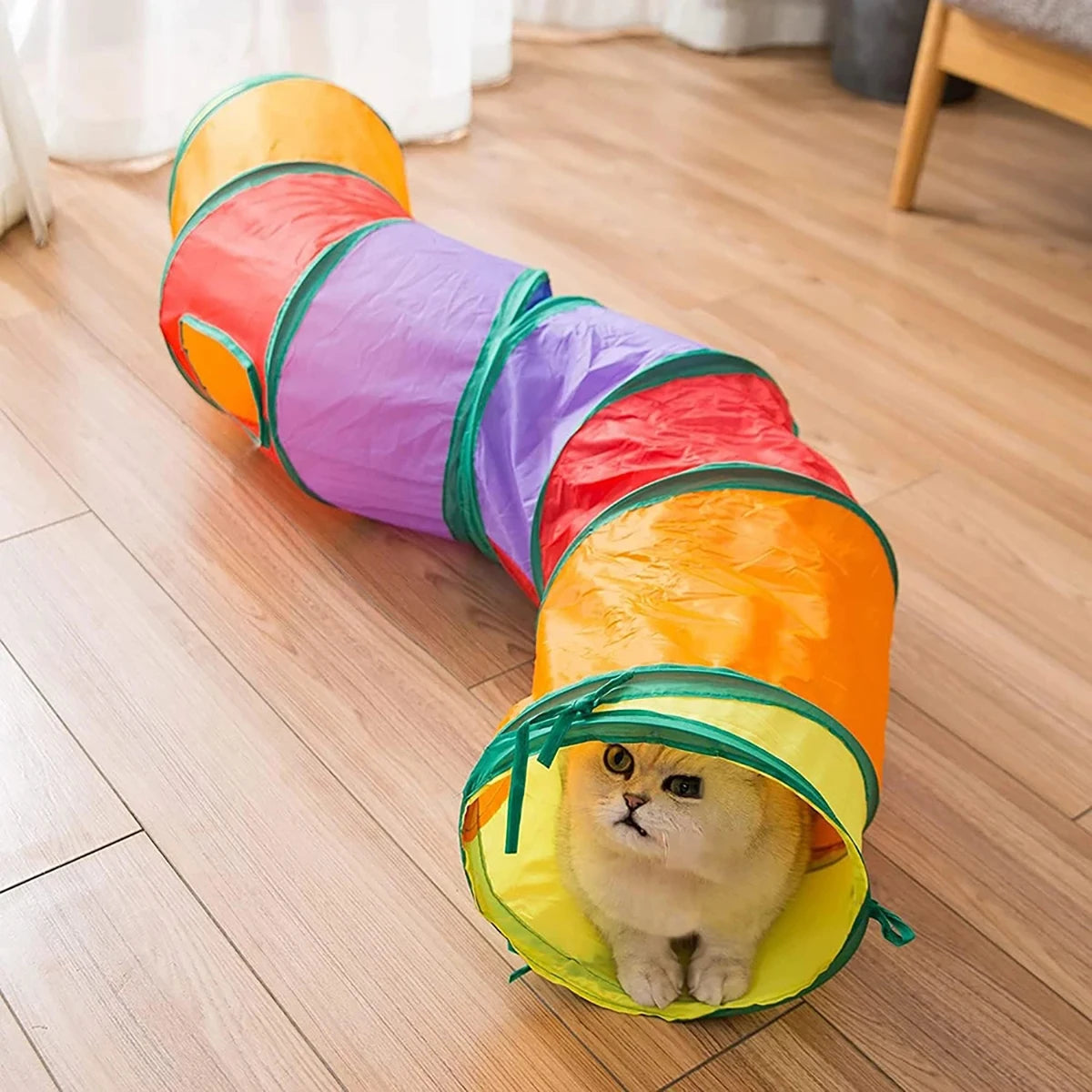 Cat Play Tunnel - Foldable Collapsible Tube Toy with Crinkle Sound for Interactive Play