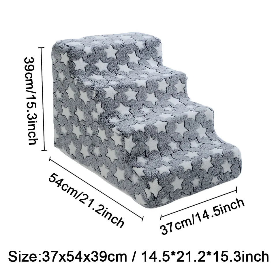 Pet Stairs for Dogs & Cats - 3/4 Step Ramp with Detachable Washable Cover