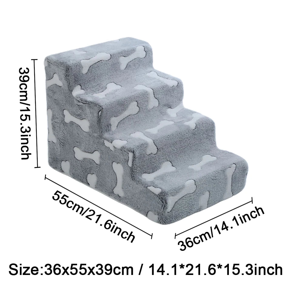 Pet Stairs for Dogs & Cats - 3/4 Step Ramp with Detachable Washable Cover