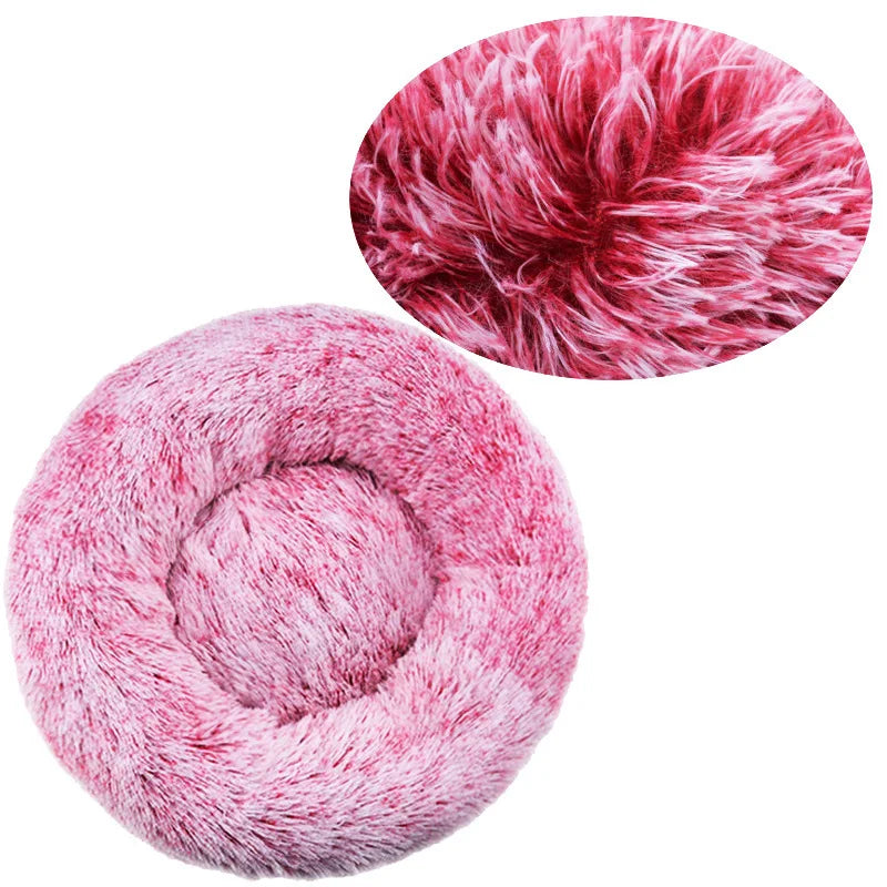Round Plush Pet Bed - 90cm Anti-Anxiety Donut Bed for Large Dogs & Cats