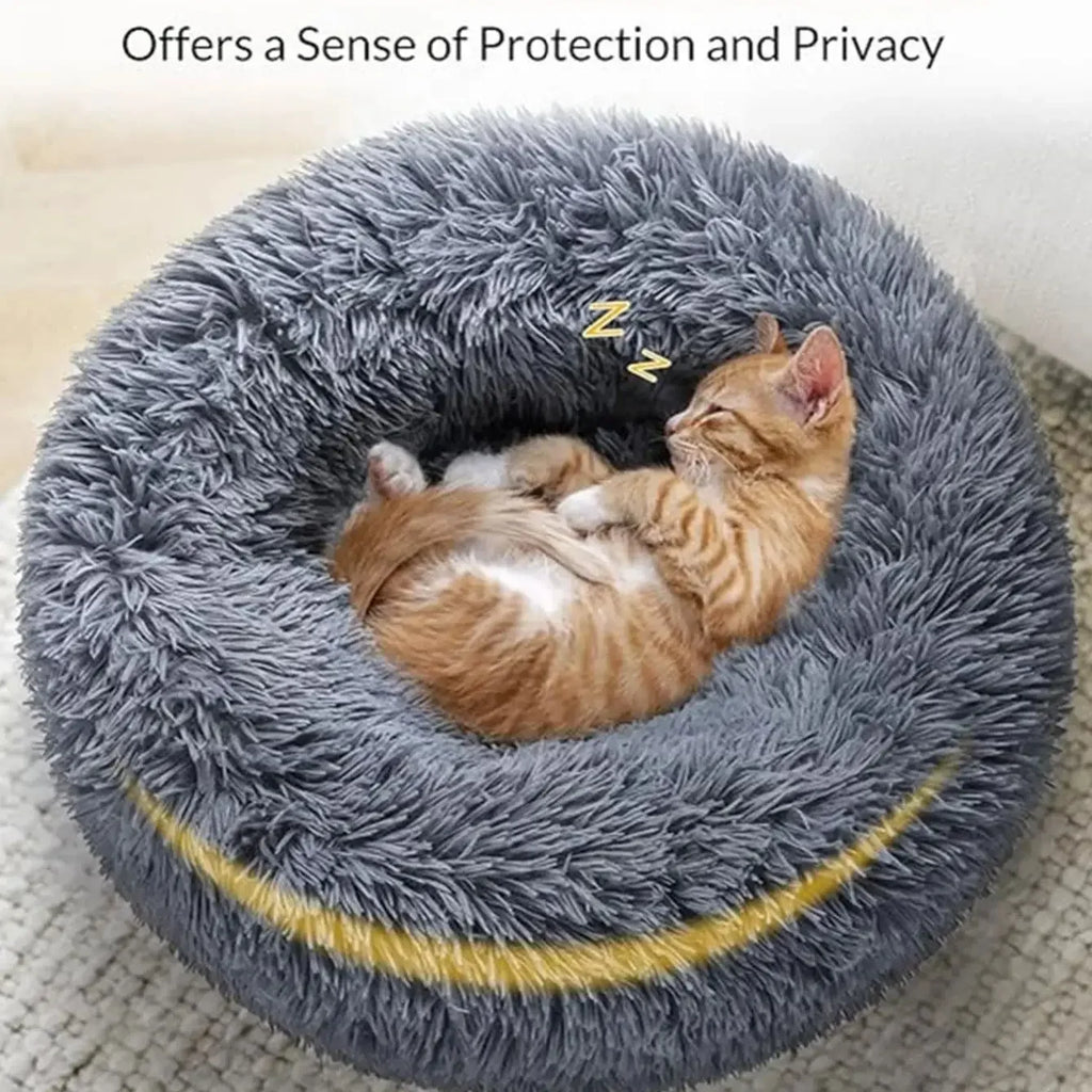 Round Plush Pet Bed - 90cm Anti-Anxiety Donut Bed for Large Dogs & Cats