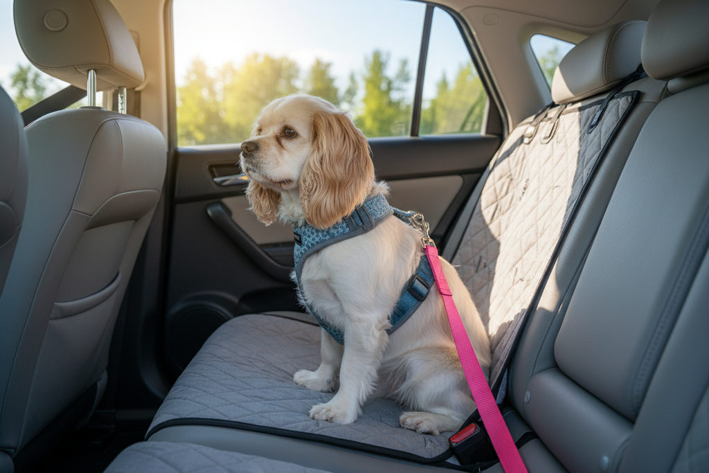Chien sécurisé dans la voiture